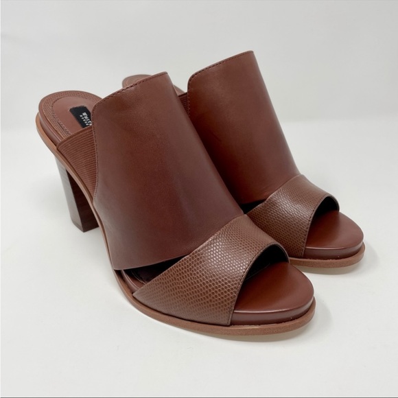 🆕 NIB White House Black Market Caylee Brown Leather Mule Peep-Toe Block Heel 10 - Picture 3 of 13